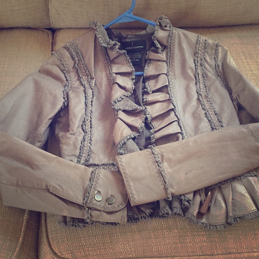 Ruffle Front Leather Jacket